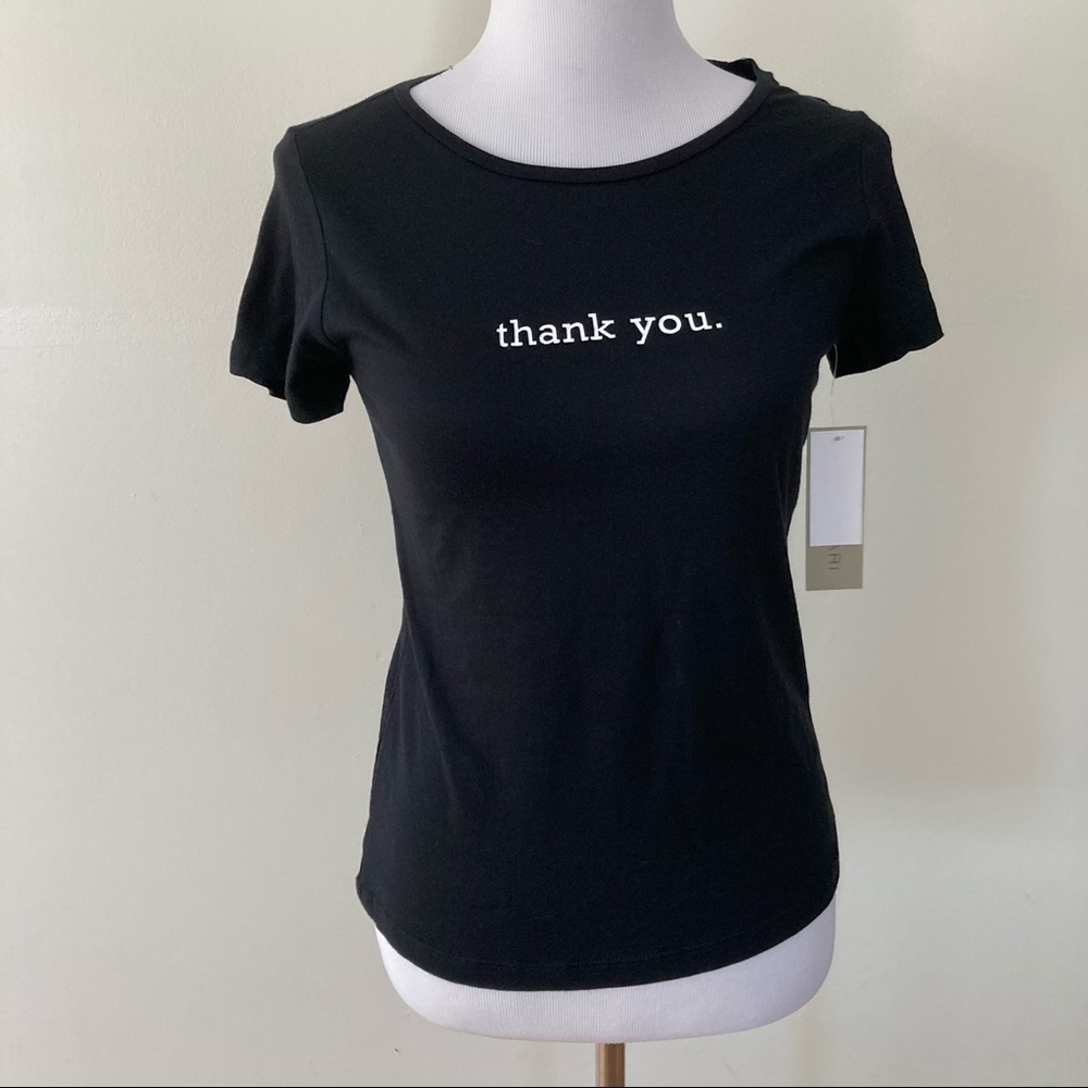 Tahari Thank You T-shirt Small Black Short Sleeve Tee NEW